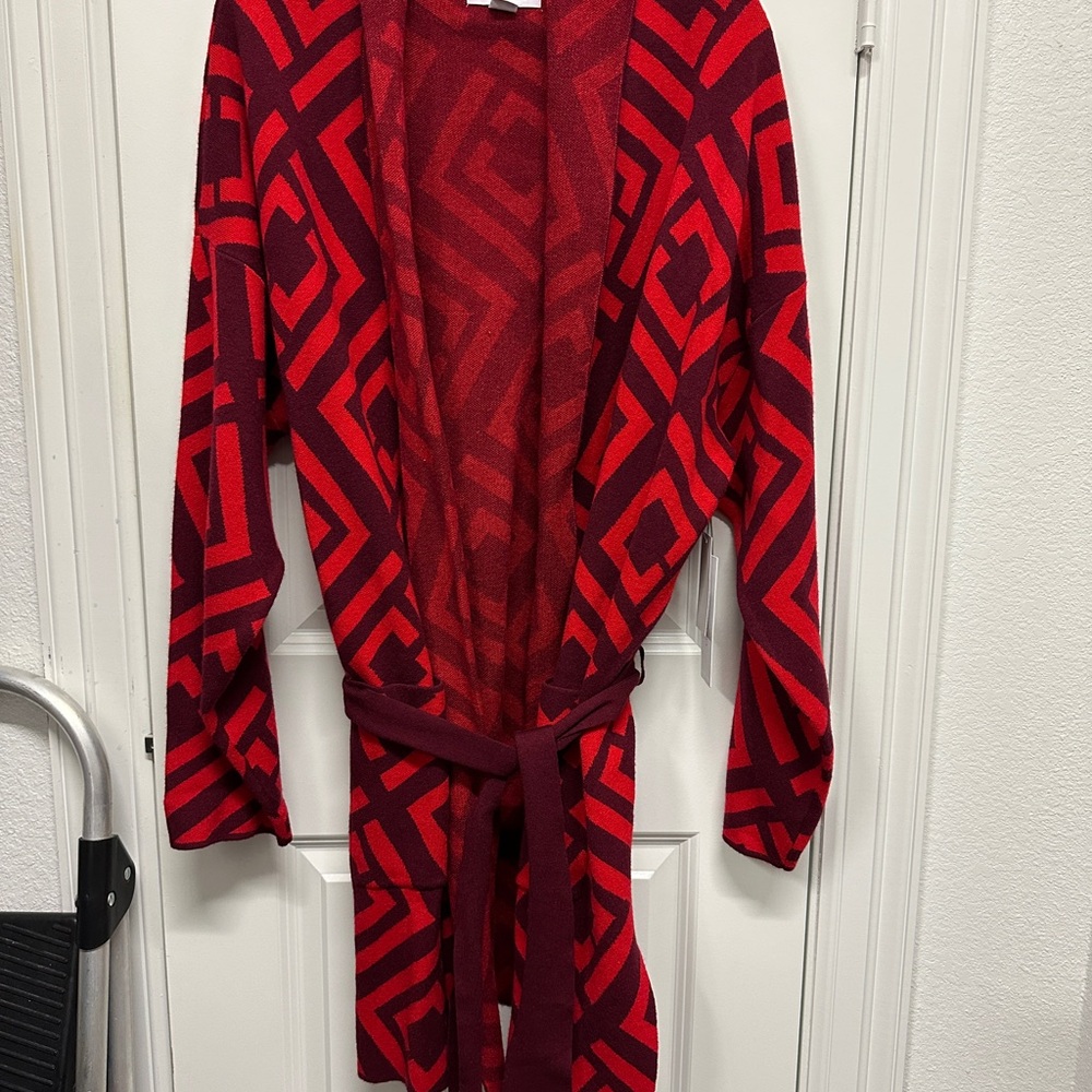 Liz Claiborne Red Textured Knit soft belt Cardigan